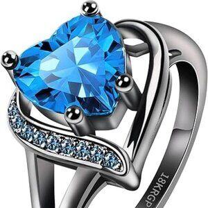 Heart Cubic Zirconia Promise Ring for Women - Blue Topaz Zirconia with Black